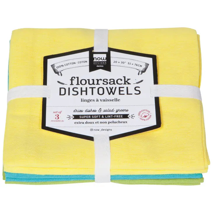 Now Designs - Floursack Kitchen Dishtowels, Chartreuse, Turquoise